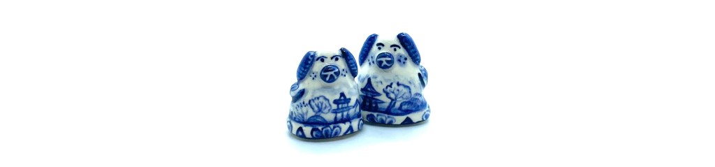 Pair of Blue & White Porcelain&nbsp;Dogs