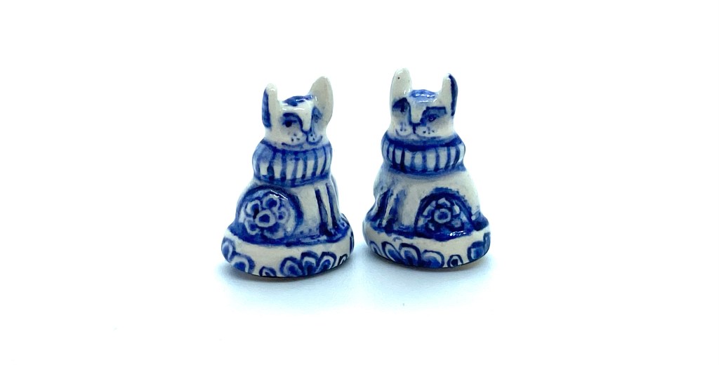 Pair of Blue & White Porcelain&nbsp;Cats